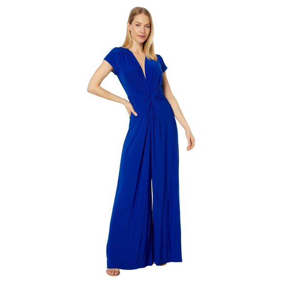 Vince Camuto Pants - Vince Camuto Womens Stretch Zippered Plunge Cap Sleeve Jumpsuit Blue Size S NWT